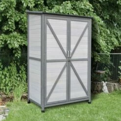 Outsunny Solid Wood Garden Large Storage Outdoor Lawn Shed For Long Tool W/ Lock -Outsunny store 18491542 3