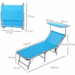 Outsunny Outdoor Lounger Fold 180° Reclining Chair W/ Adjustable Canopy Blue -Outsunny store 18514312 2