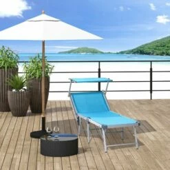 Outsunny Outdoor Lounger Fold 180° Reclining Chair W/ Adjustable Canopy Blue -Outsunny store 18514312 3