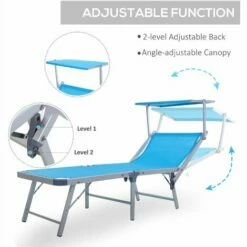 Outsunny Outdoor Lounger Fold 180° Reclining Chair W/ Adjustable Canopy Blue -Outsunny store 18514312 4