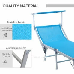 Outsunny Outdoor Lounger Fold 180° Reclining Chair W/ Adjustable Canopy Blue -Outsunny store 18514312 5