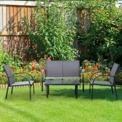 Outsunny 4pcs Patio Furniture Set Garden Sofa Glass Top Coffee Table Chairs -Outsunny store 18709893 3