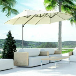 Outsunny Double Canopy Offset Parasol Umbrella Garden Shade Steel Canopy Beige -Outsunny store 18709898 2