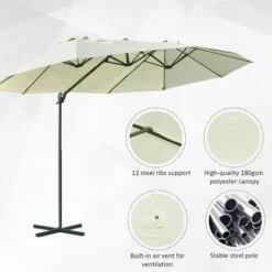 Outsunny Double Canopy Offset Parasol Umbrella Garden Shade Steel Canopy Beige -Outsunny store 18709898 4
