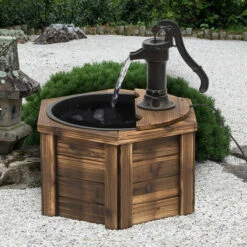 Outsunny Rustic Fir Wooden Fountain Water Fountain W/ Pump , Carbonized Color -Outsunny store 18852877 3