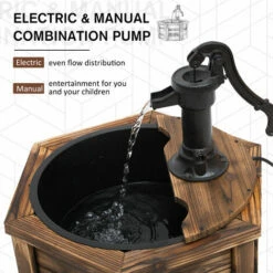Outsunny Rustic Fir Wooden Fountain Water Fountain W/ Pump , Carbonized Color -Outsunny store 18852877 4