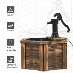 Outsunny Rustic Fir Wooden Fountain Water Fountain W/ Pump , Carbonized Color -Outsunny store 18852877 5
