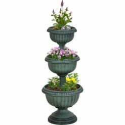 Outsunny store 20 Outsunny 3-tier Chelsea Planter Flowers Display Fountain Stable Base, Green