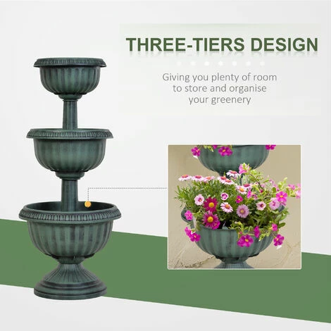 Outsunny 3-tier Chelsea Planter Flowers Display Fountain Stable Base, Green Outsunny 3-tier Chelsea Planter Flowers Display Fountain Stable Base, Green -Outsunny store 18852878 4