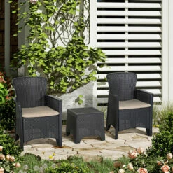 Outsunny 3-PCS Conversation Set Rattan Sofa Furniture Set Polyester Cushion 4 Outsunny 3-PCS Conversation Set Rattan Sofa Furniture Set Polyester Cushion -Outsunny store 18852879 3