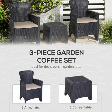 Outsunny 3-PCS Conversation Set Rattan Sofa Furniture Set Polyester Cushion Outsunny 3-PCS Conversation Set Rattan Sofa Furniture Set Polyester Cushion -Outsunny store 18852879 4
