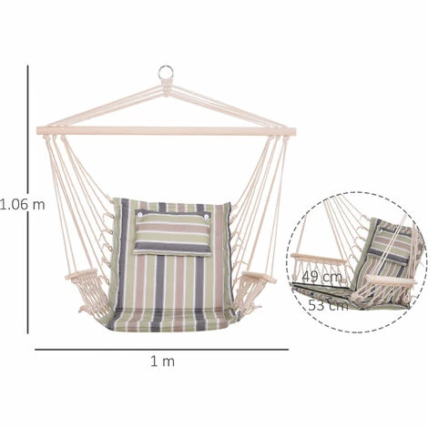 Outsunny Hammock Hanging Rope Chair Swing w/ Cushion 105KG Max Multicolour Outsunny Hammock Hanging Rope Chair Swing W/ Cushion 105KG Max Multicolour -Outsunny store 18889798 2