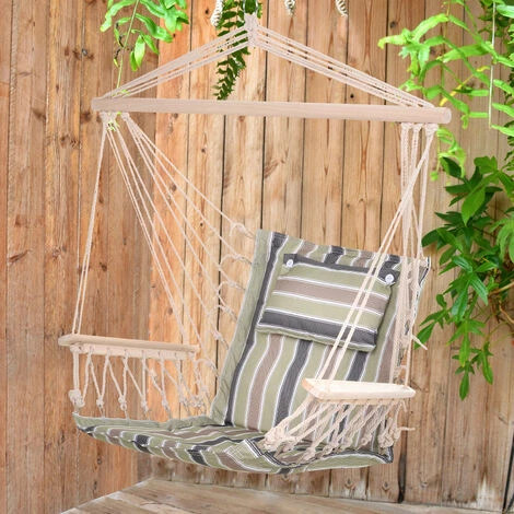 Outsunny Hammock Hanging Rope Chair Swing w/ Cushion 105KG Max Multicolour Outsunny Hammock Hanging Rope Chair Swing W/ Cushion 105KG Max Multicolour -Outsunny store 18889798 3