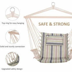 Outsunny Hammock Hanging Rope Chair Swing W/ Cushion 105KG Max Multicolour 5 Outsunny Hammock Hanging Rope Chair Swing W/ Cushion 105KG Max Multicolour -Outsunny store 18889798 4