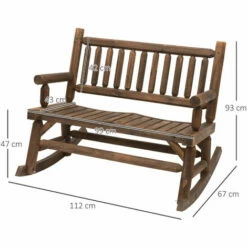 Outsunny Fir Wood Rocking Bench Wooden Patio 2-Person Outdoor Rocker Brown -Outsunny store 19068635 2