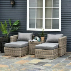 Outsunny 5 Pcs Rattan Garden Furniture Set Single Sofa Stool Coffee Table -Outsunny store 19091906 3