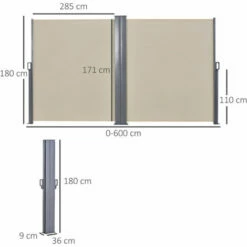 Alternative view of Outsunny Retractable Double Side Awning Screen Fence Privacy Beige, 6x1.8m