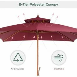 Outsunny 3M Garden Parasol Patio Bamboo Sun Umbrella Sun Shade Outdoor Canopy -Outsunny store 1931764 5