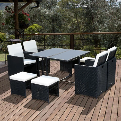 Outsunny Rattan Furniture Set Wicker Weave Patio Dining Table Seat Mixed Black Outsunny Rattan Furniture Set Wicker Weave Patio Dining Table Seat Mixed Black -Outsunny store 1931767 3