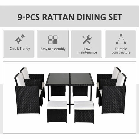 Outsunny Rattan Furniture Set Wicker Weave Patio Dining Table Seat Mixed Black Outsunny Rattan Furniture Set Wicker Weave Patio Dining Table Seat Mixed Black -Outsunny store 1931767 4