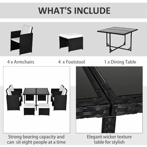 Outsunny Rattan Furniture Set Wicker Weave Patio Dining Table Seat Mixed Black Outsunny Rattan Furniture Set Wicker Weave Patio Dining Table Seat Mixed Black -Outsunny store 1931767 5