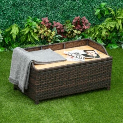 Outsunny Rattan Storage Bench Stool Box Seat Seater Wicker Outdoor Garden Home -Outsunny store 1931770 3