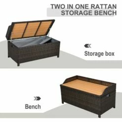 Outsunny Rattan Storage Bench Stool Box Seat Seater Wicker Outdoor Garden Home -Outsunny store 1931770 5
