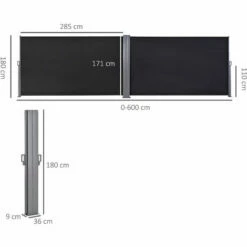 Alternative view of Outsunny Retractable Double Side Awning Screen Fence Privacy Dark Grey, 6x1.8m