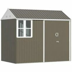 Outsunny store 18 Outsunny 8x6ft Metal Shed Garden Storage Shed W/ Double Door, Window, Grey