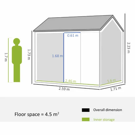 Outsunny 8x6ft Metal Shed Garden Storage Shed W/ Double Door, Window, Grey 4 Outsunny 8x6ft Metal Shed Garden Storage Shed W/ Double Door, Window, Grey - Image 2