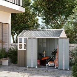 Outsunny 8x6ft Metal Shed Garden Storage Shed W/ Double Door, Window, Grey 9 Outsunny 8x6ft Metal Shed Garden Storage Shed W/ Double Door, Window, Grey -Outsunny store 19900884 3