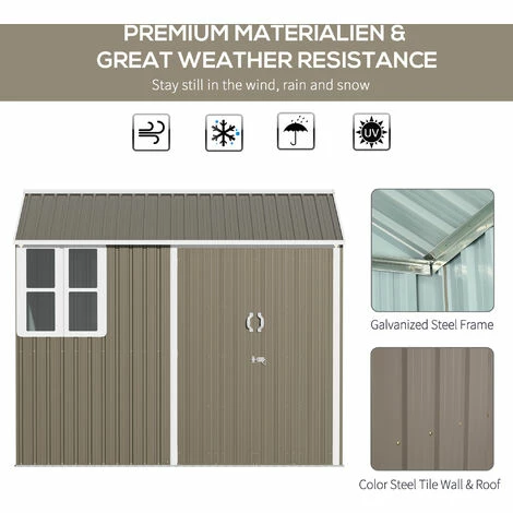 Outsunny 8x6ft Metal Shed Garden Storage Shed W/ Double Door, Window, Grey 6 Outsunny 8x6ft Metal Shed Garden Storage Shed W/ Double Door, Window, Grey - Image 4