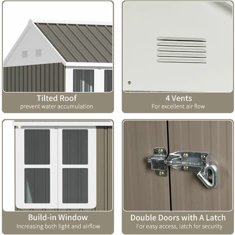 Outsunny 8x6ft Metal Shed Garden Storage Shed W/ Double Door, Window, Grey 7 Outsunny 8x6ft Metal Shed Garden Storage Shed W/ Double Door, Window, Grey - Image 5