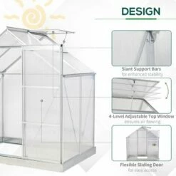 Outsunny 4x6FT Walk-In Greenhouse Polycarb. Panels Aluminium Frame Sliding Door -Outsunny store 19900891 4