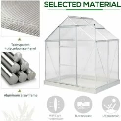 Outsunny 4x6FT Walk-In Greenhouse Polycarb. Panels Aluminium Frame Sliding Door -Outsunny store 19900891 5