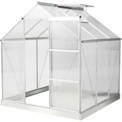 Outsunny store 4 Outsunny 6x6ft Walk-In Greenhouse Polycarb. Panels Aluminium Frame Sliding Door