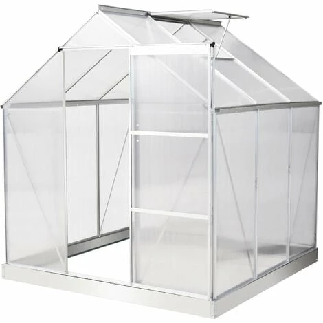 Outsunny 6x6ft Walk-In Greenhouse Polycarb. Panels Aluminium Frame Sliding Door 3 Outsunny 6x6ft Walk-In Greenhouse Polycarb. Panels Aluminium Frame Sliding Door