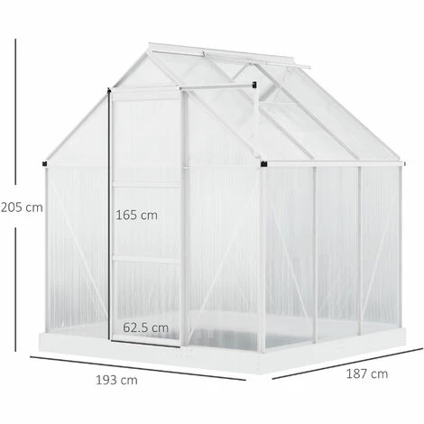 Outsunny 6x6ft Walk-In Greenhouse Polycarb. Panels Aluminium Frame Sliding Door 4 Outsunny 6x6ft Walk-In Greenhouse Polycarb. Panels Aluminium Frame Sliding Door - Image 2