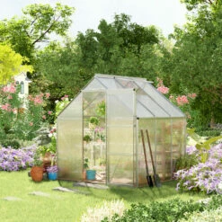 Outsunny 6x6ft Walk-In Greenhouse Polycarb. Panels Aluminium Frame Sliding Door 9 Outsunny 6x6ft Walk-In Greenhouse Polycarb. Panels Aluminium Frame Sliding Door -Outsunny store 19900893 3
