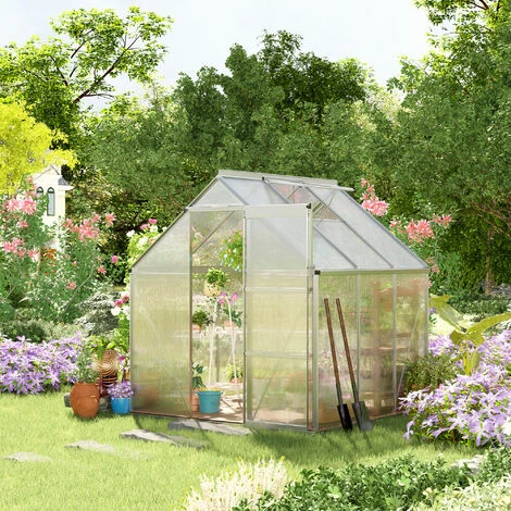 Outsunny 6x6ft Walk-In Greenhouse Polycarb. Panels Aluminium Frame Sliding Door 5 Outsunny 6x6ft Walk-In Greenhouse Polycarb. Panels Aluminium Frame Sliding Door - Image 3