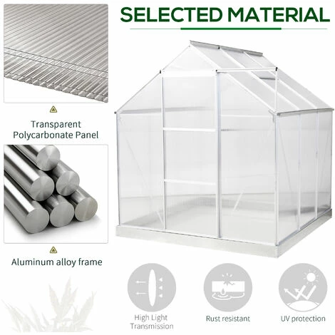 Outsunny 6x6ft Walk-In Greenhouse Polycarb. Panels Aluminium Frame Sliding Door 7 Outsunny 6x6ft Walk-In Greenhouse Polycarb. Panels Aluminium Frame Sliding Door - Image 5