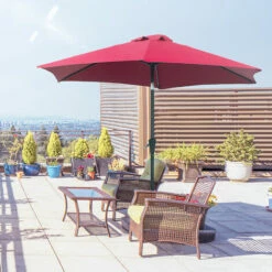 Outsunny Patio Umbrella Parasol Sun Shade Garden Aluminium Wine Red 2.7M -Outsunny store 2093435 3