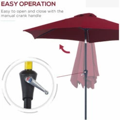Outsunny Patio Umbrella Parasol Sun Shade Garden Aluminium Wine Red 2.7M -Outsunny store 2093435 4