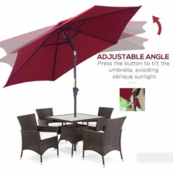 Outsunny Patio Umbrella Parasol Sun Shade Garden Aluminium Wine Red 2.7M -Outsunny store 2093435 5