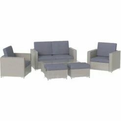 Outsunny 6pc Garden Furniture Set Rattan Sofa Outdoor Wicker Table Ottoman Stool