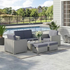 Outsunny 6pc Garden Furniture Set Rattan Sofa Outdoor Wicker Table Ottoman Stool -Outsunny store 2093436 3