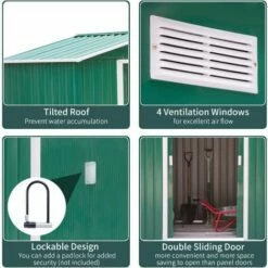 Outsunny Garden Shed Storage Unit W/Locking Door Floor Foundation Vent Green 6 Outsunny Garden Shed Storage Unit W/Locking Door Floor Foundation Vent Green -Outsunny store 2093440 5