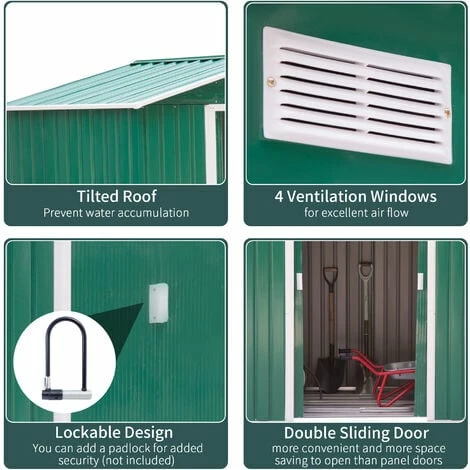 Outsunny Garden Shed Storage Unit w/Locking Door Floor Foundation Vent Green Outsunny Garden Shed Storage Unit W/Locking Door Floor Foundation Vent Green -Outsunny store 2093440 5