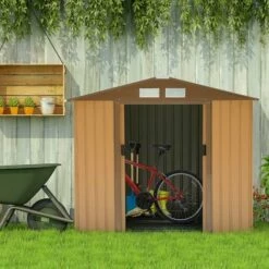 Outsunny Garden Shed Storage Unit W/Locking Door Floor Foundation Vent Yellow -Outsunny store 2093441 3