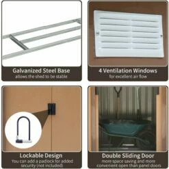 Outsunny Garden Shed Storage Unit W/Locking Door Floor Foundation Vent Yellow -Outsunny store 2093441 5